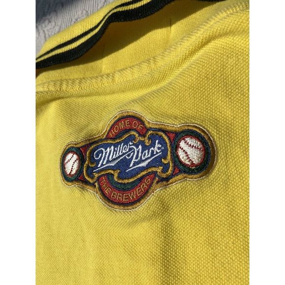 Vintage Milwaukee Brewers Staff Ball Park Polo Medium Yellow Miller Park - Picture 8 of 8